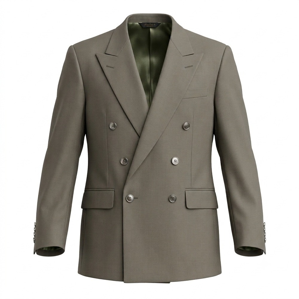 Vintage Saks Fifth Avenue Mens Double Breasted Wool Blazer Olive Taupe USA 44R